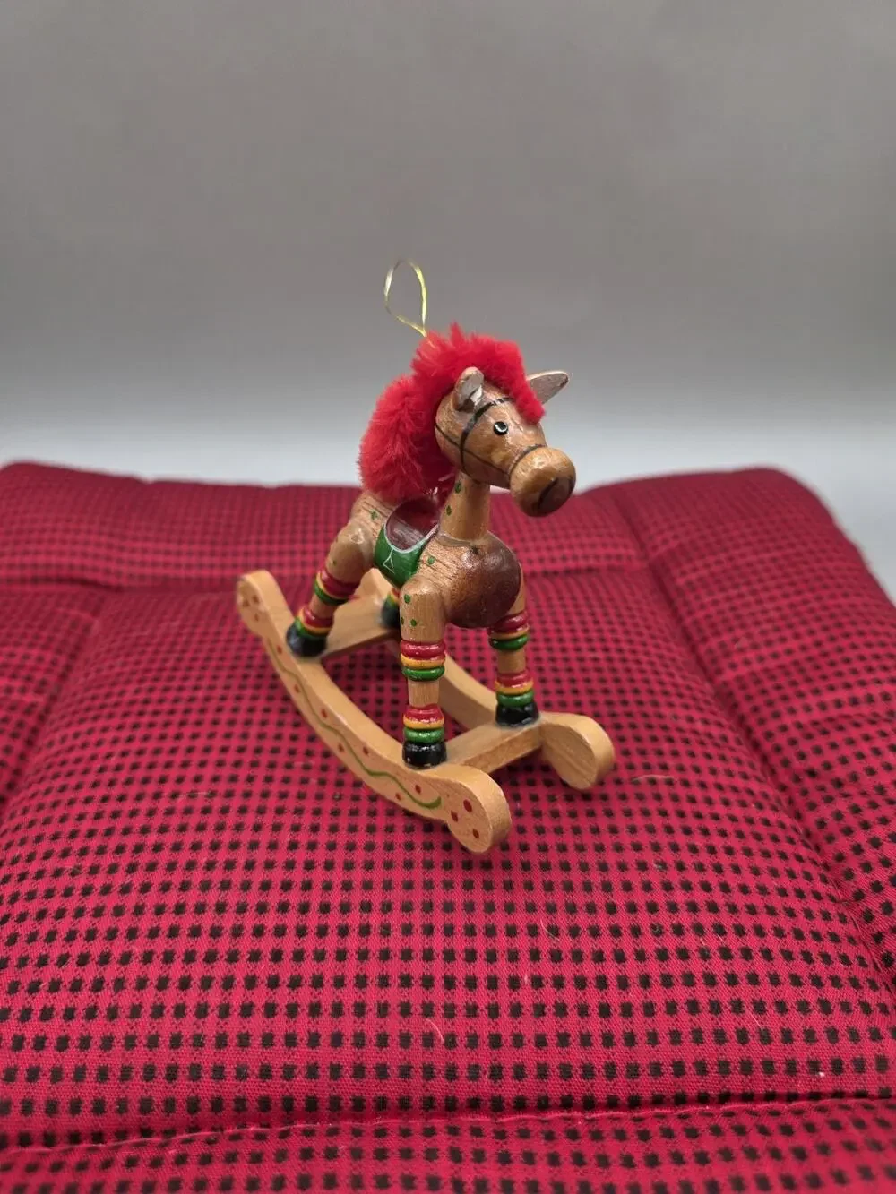 Vintage Wooden Rocking Horse Christmas Tree Ornament Hand Painted Folk Art Toy